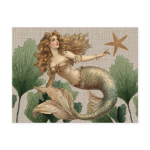Vintage Mermaid & Sea Star Postcard