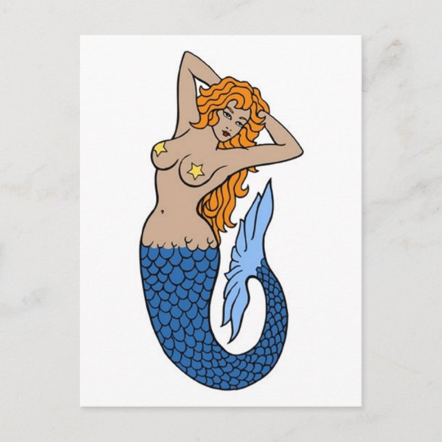 Vintage Mermaid Tattoo Art Postcard (Front)