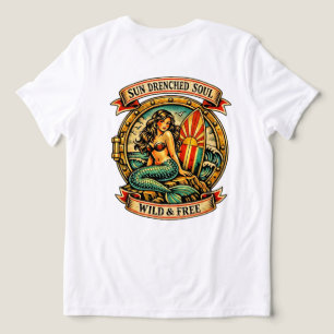 Vintage Mermaid Tattoo Art Sun Drenche, for women Tri-Blend Shirt