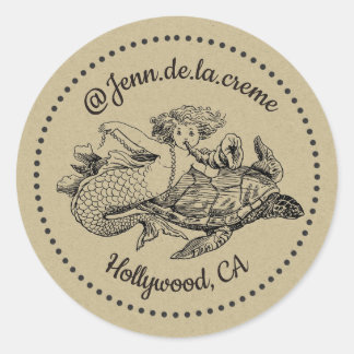 vintage mermaid turtle classic round sticker
