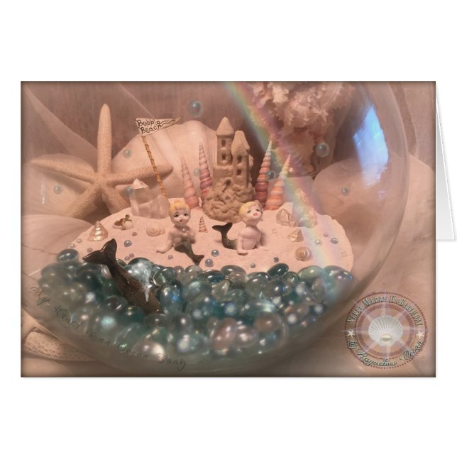 Vintage Mermaid Twins Rainbow Card (Front Horizontal)