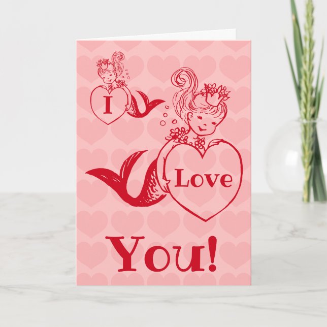 Vintage mermaid Valentines day Holiday Card (Front)