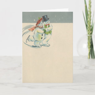 Vintage Merrie Christmas Snowman Couple 2 Holiday Card