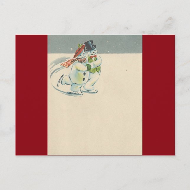 Vintage Merrie Christmas Snowman Couple 2 Holiday Postcard (Front)