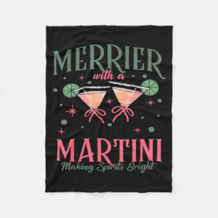 Vintage Merrier With A Martini Tail Santa Claus Xm Fleece Blanket