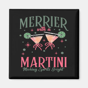 Vintage Merrier With A Martini Tail Santa Claus Xm Magnet