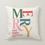 Vintage merry and bright colourful folded Chritsma Cushion<br><div class="desc">Elegant vintage graphic typography merry chritsmas card in fun festive brights. Part of a bold fun holiday collection.</div>