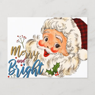 Vintage Merry and Bright Santa Christmas Postcard 