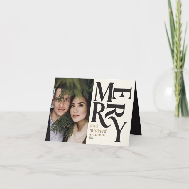 Vintage merry and married Christmas photo wedding Announcement (Front)