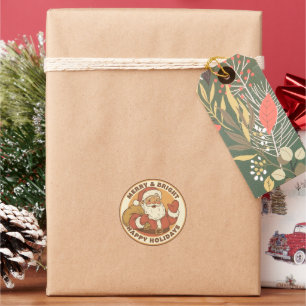 Vintage Merry & Bright Christmas Classic Round Sticker