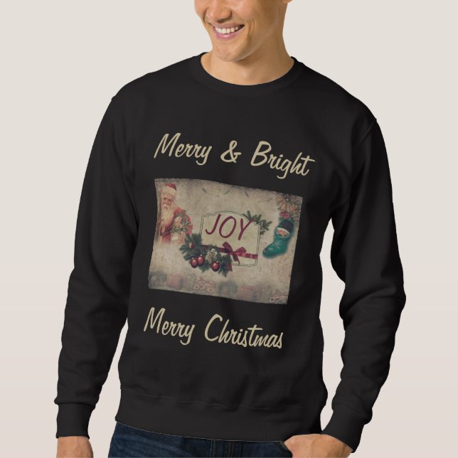 Vintage Merry & Bright Merry Christmas Black  Sweatshirt (Front)