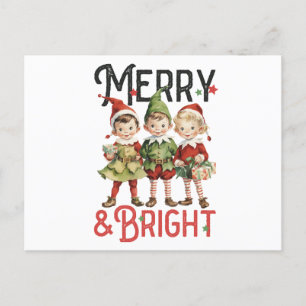 Vintage Merry & Bright Merry Christmas Postcard