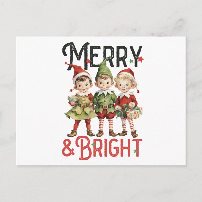 Vintage Merry & Bright Merry Christmas Postcard (Front)