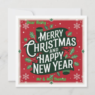Vintage Merry Christmas and Happy New Year Festive Invitation