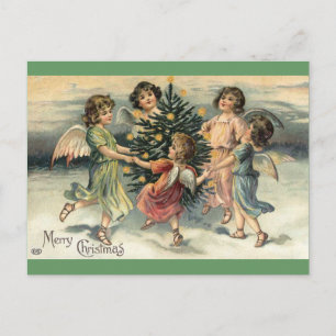 Vintage Merry Christmas Angel Children Holiday Postcard