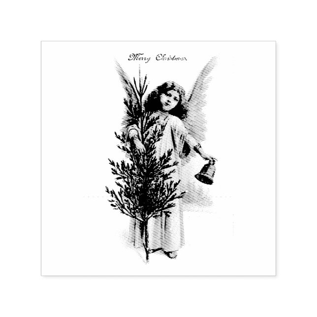 VINTAGE MERRY CHRISTMAS ANGEL RUBBER STAMP (Design)