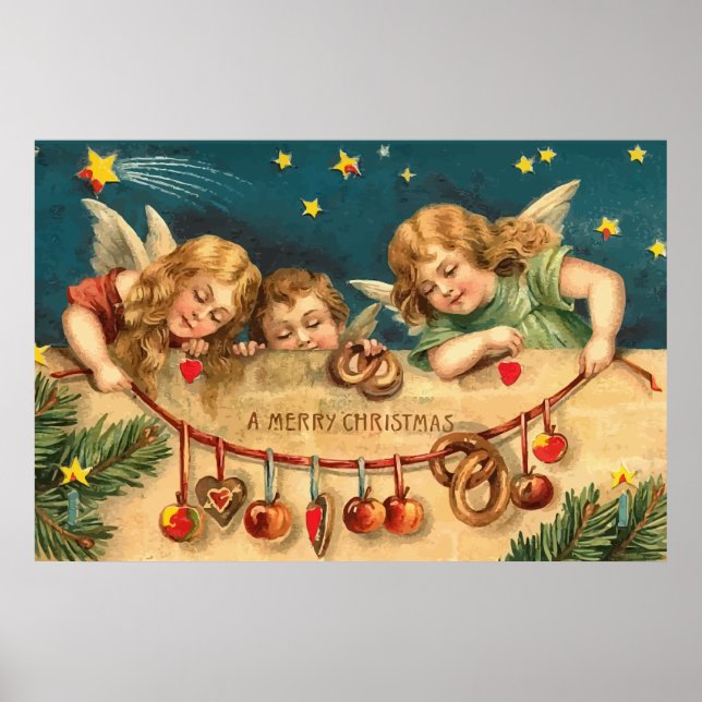 Vintage Merry Christmas Angels Poster (Front)