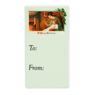 Vintage Merry Christmas At The Fireplace Gift Tag