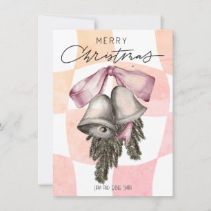 Vintage Merry Christmas Bells Bows Christmas Holiday Card