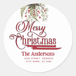 Vintage Merry Christmas botanical holly  Classic Round Sticker