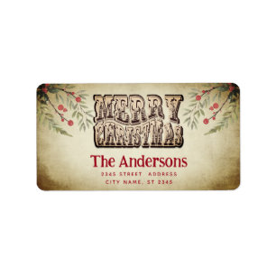 Vintage Merry Christmas botanical holly  Label