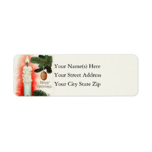 Vintage Merry Christmas Candle Nut Pine Branch Return Address Label