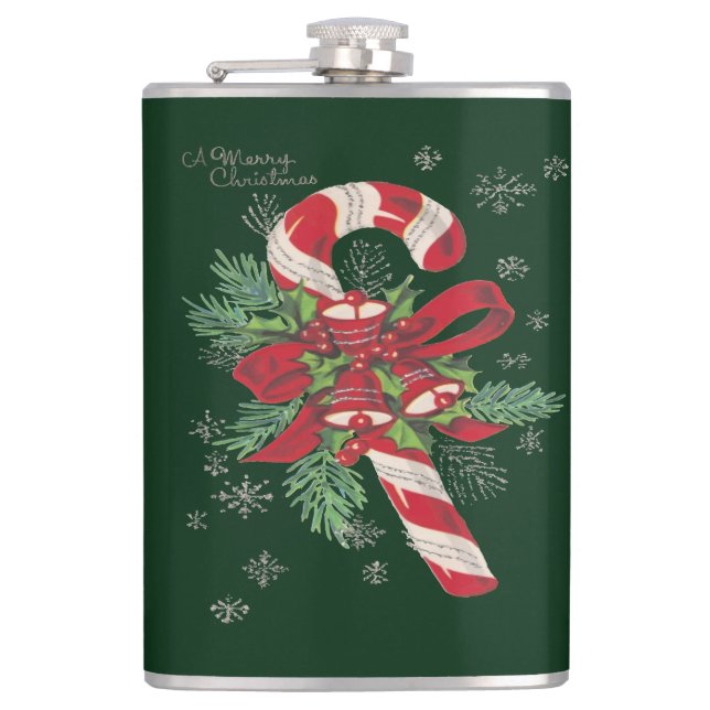 Vintage Merry Christmas Candy Cane Hip Flask (Front)