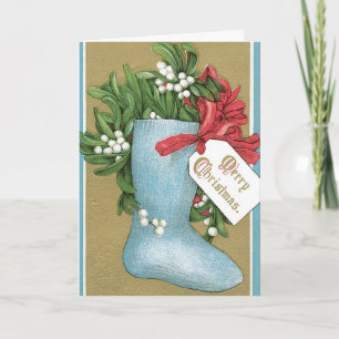 Vintage Merry Christmas Card - Christmas Stocking