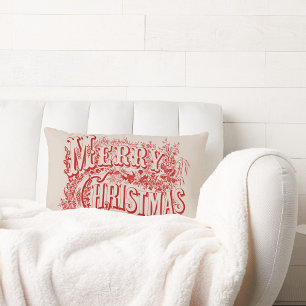Vintage Merry Christmas Card Throw Pillow