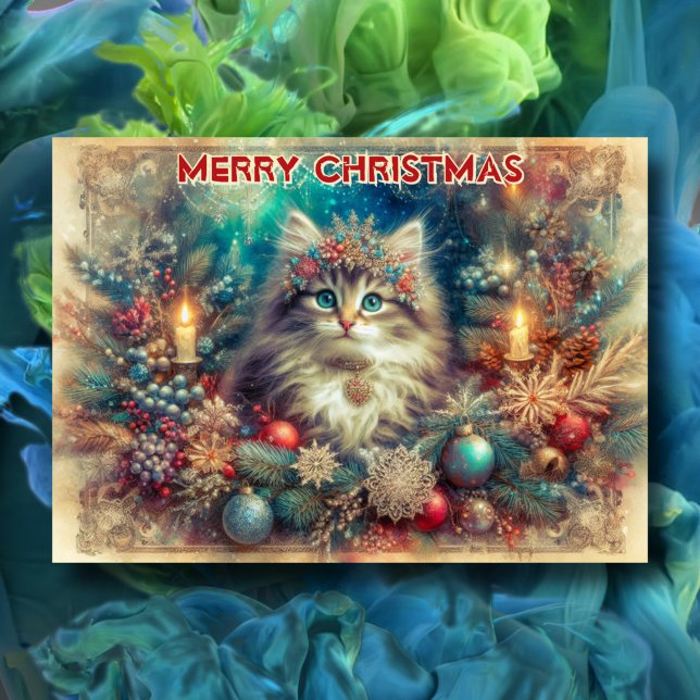 Vintage Merry Christmas Cat with Scripture  Holiday Card (Creator Uploaded)