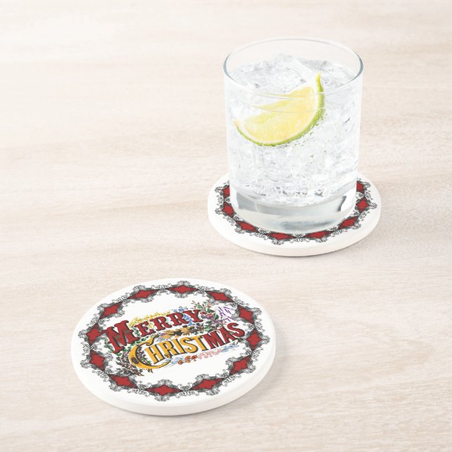 Vintage Merry Christmas Coasters (Side)