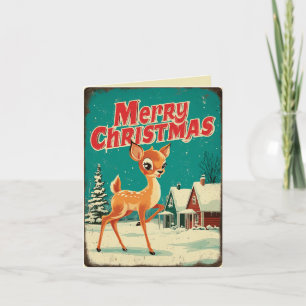 Vintage Merry Christmas Deer Art Holiday Card
