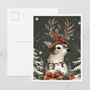 Vintage Merry Christmas Deer Postcard