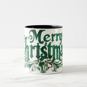 Vintage Merry Christmas design2 Two-Tone Coffee Mug