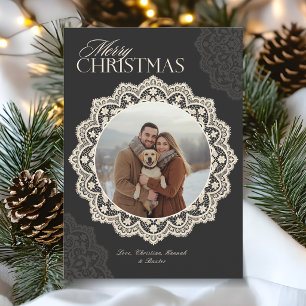 Vintage Merry Christmas Doilies Frame Photo Holiday Card