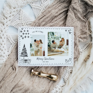 Vintage Merry Christmas Doodle Photo Holiday Card