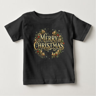 Vintage Merry Christmas Elf Wreath – Holiday Art Baby T-Shirt
