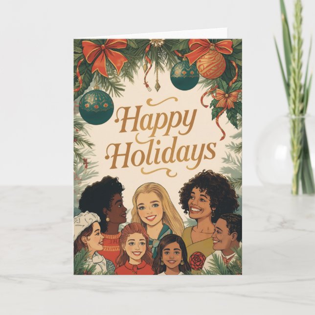 Vintage Merry Christmas Family New Year Message Card (Front)