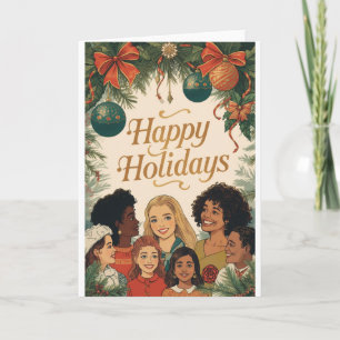 Vintage Merry Christmas Family New Year Message Holiday Card