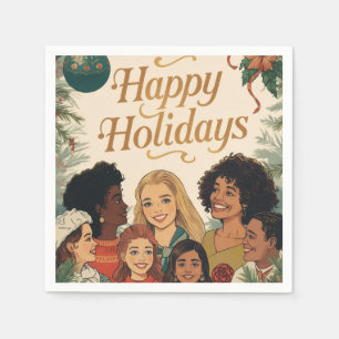 Vintage Merry Christmas Family New Year Message Napkin