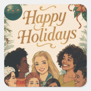 Vintage Merry Christmas Family New Year Message Square Sticker