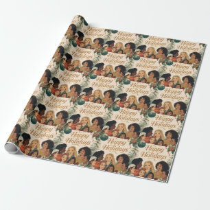 Vintage Merry Christmas Family New Year Message Wrapping Paper