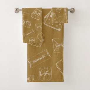 vintage merry christmas gift box pattern bath towel set