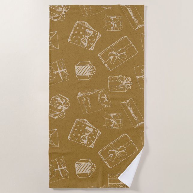 vintage merry christmas  gift box pattern beach towel (Front)