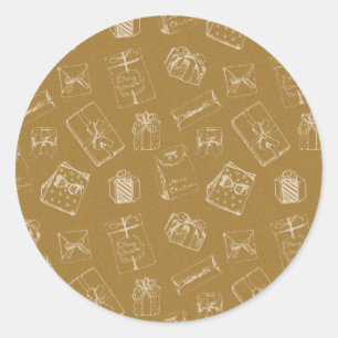 vintage merry christmas  gift box pattern classic round sticker
