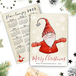 Vintage Merry Christmas Gnome in Red 2025 Calendar Holiday Card<br><div class="desc">This Christmas Holiday card features a cute gnome illustration,  Merry Christmas greetings and a template text to type your Family name and the year. 2025 calendar is on the backside. Cheerful gnome in red is on a vintage beige background on this design.</div>