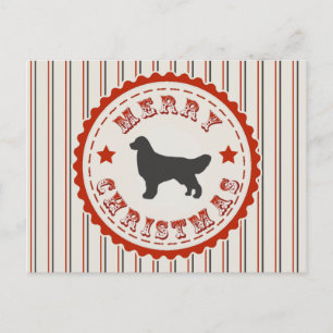 Vintage Merry Christmas Golden Retriever Dog Logo Holiday Postcard