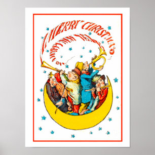 Vintage Merry Christmas Happy New Year in the Moon Poster