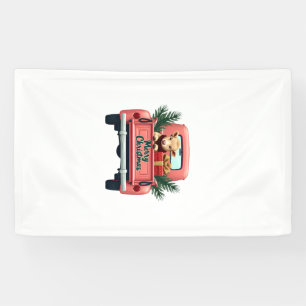 Vintage Merry Christmas Highland Cow in Pink Farm Banner
