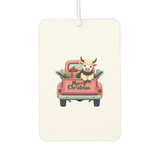 Vintage Merry Christmas Highland Cow in Pink Farm  Car Air Freshener
